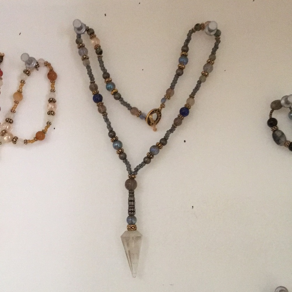 Clear Quartz, Angel Aura, Lapis Lazuli Crystal Necklace Handmade One of a Kind